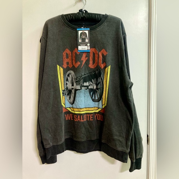 NEW! Sz Large AC DC Fleece Crew Cannon “We Salute You”. Soft! Long Sleeve. - Picture 1 of 8